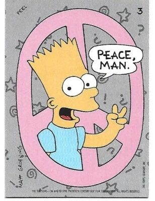1990 TOPPS THE SIMPSONS BART SIMPSON #3 PEACE MAN STICKER TRADING CARD - Image 1 of 4