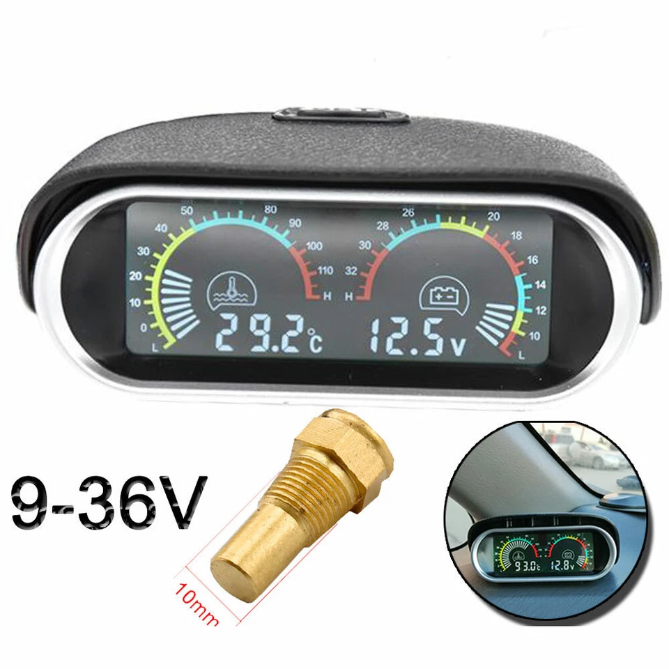 Voltímetro LCD 2 en 1 medidor de temperatura del agua sensor de temperatura del motor para automóvil motocicleta Foto 1 de 4