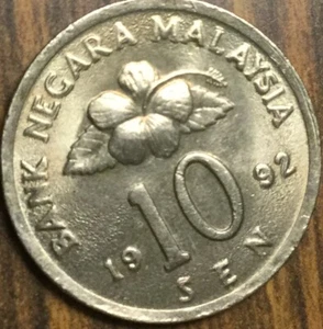 1992 MALAYSIA 10 SEN COIN - Picture 1 of 2
