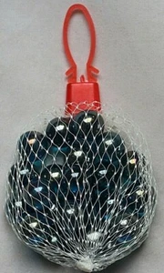 Bag of 21 Vintage Blue/Gold Iridescent Glass Marbles - Picture 1 of 2