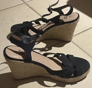 Just Jeans Wedge Heels Blue Straps Open Toe 10cm Size 10 - Picture 1 of 9