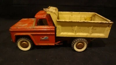 VTG STUCTO 1966 Hydraulic Dump Truck Pressed Steel Works well - Red Cab Yellow  - Image 1 of 4