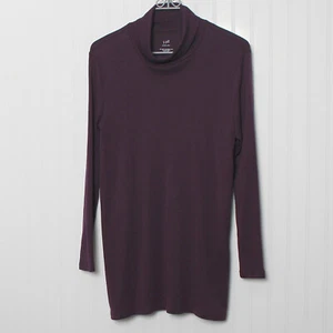 J Jill Perfect Pima Purple Long Sleeve Side Vent Cotton Tunic TurtleNeck Top Med - Picture 1 of 8