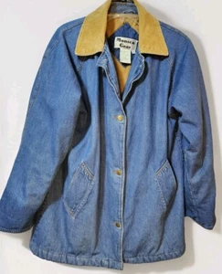 Vtg Monica Gray Denim Coat Womens 8 Blue Jean Corduroy Collar, Pockets Jacket - Picture 1 of 11