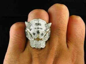 Panther Hip Hop Men's Ring 14K Yellow Gold Plated 3Ct Round Lab-Created Diamond - Picture 1 of 7