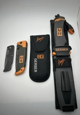 Gerber Bear Grylls Knife Lot 1 Fixed Blade 3 Folding Knife Used Condition - Image 1 of 4