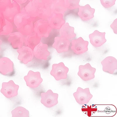 50 Flower Beads BABY PINK Frosted Lucite Acrylic Bell Cup 10mm LUC80 - Image 1 of 4