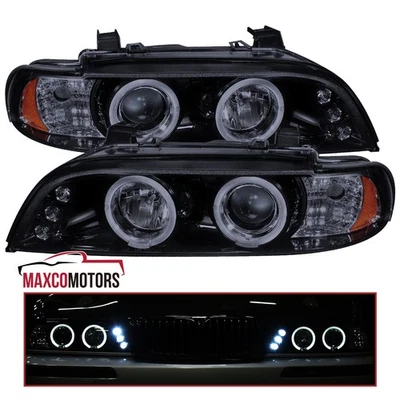 Smoke Projector Headlights Fits 1996-2003 BMW E39 525I 530I LED Halo Lamps 96-03 - Image 1 of 4