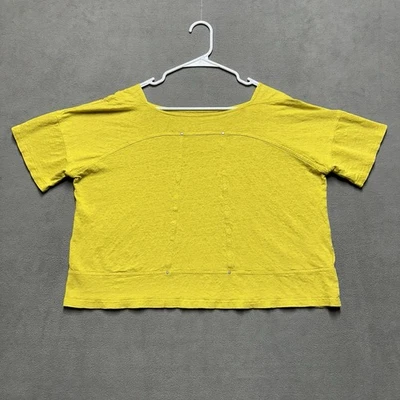 Топ женский Eileen Fisher большой миниатюрный PL желтый льняной вырез лодочка укороченный б/у в отличном состоянии - Изображение 1 из 4