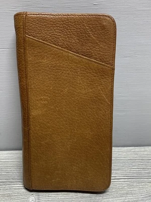 Cartera de viaje organizadora de cuero vintage con cremallera alrededor chequera estuche sin asas Foto 1 de 4