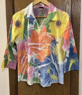 Blusa para mujer Distinct S flores colores brillantes botón multicolor Foto 1 de 4
