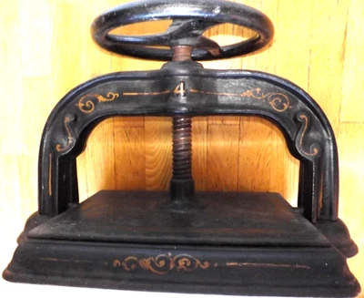 Victorian 1900's Mid Century #4Cast Iron Gilded Tabletop Book Press Antique Rare - Image 1 of 4