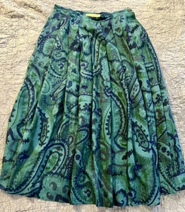 Vintage Perry Ellis Wolle Seide Paisley Rock 14 Midi grün blau golden Mädchen Kern 80er - Bild 1 von 20