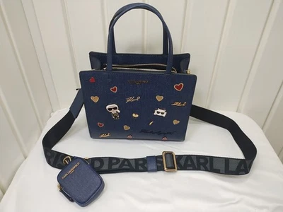 Karl Lagerfeld Paris Maybelle Satchel Crossbody Tote Strap Pouch Denim Blue New - Image 1 of 4