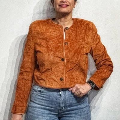 Lord & Taylor Camel Vintage Suede Leather Jacket Sz 10 - Image 1 of 4