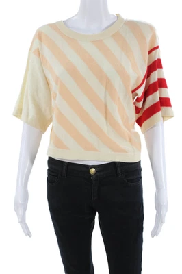 Sonia Rykiel Womens Striped Scoop Neck Short Sleeve Blouse Top Orange Size M - Image 1 of 4