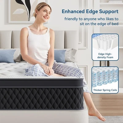 ELEMUSE 10 Inch Queen Hybrid Mattress with Memory Foam and Pocketed Springs,