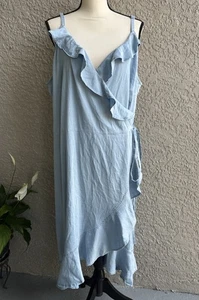 Bar III Damen Plus Chambray blau Rüschen verstellbare Träger Wickelkleid 4X-Neu mit Etikett - Bild 1 von 9