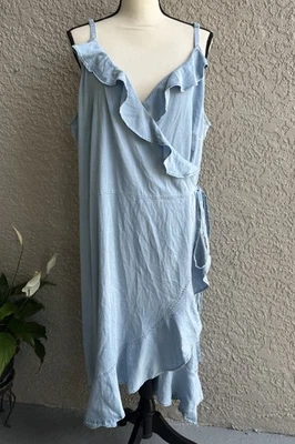 Vestido envolvente Bar III Plus para mujer azul cambray con volantes correas ajustables 4X -NUEVO CON ETIQUETAS Foto 1 de 4