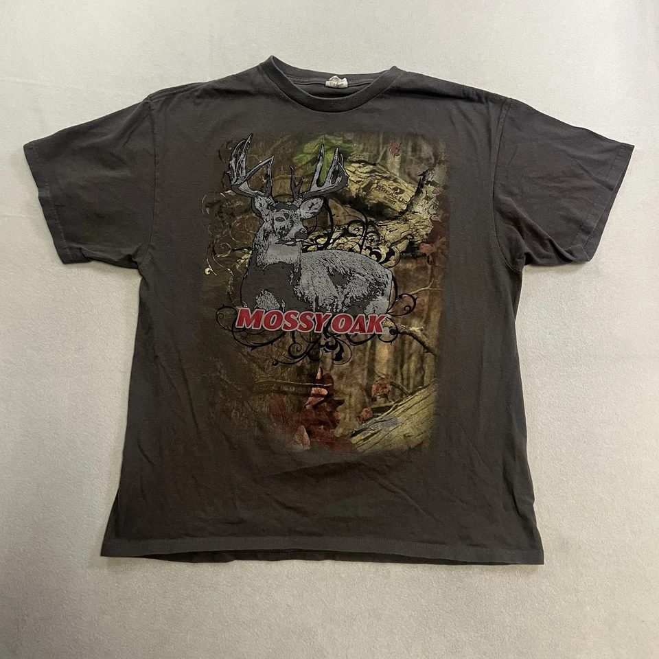 Винтажная футболка Y2K Mossy Oak Deer с графикой размер 2XL серая выцветшая гранж - Изображение 1 из 4