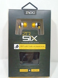 ZAGG ZR-SIX Earbuds Reflective Acoustics Mic/Remote & Travel Pouch Yellow/Black - Picture 1 of 9