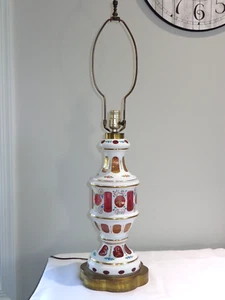 1940s Bohemian Glass White Cut to Cranberry Overlay Large Table Lamp (B) - Picture 1 of 7