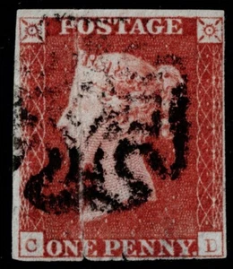 1841 1d Red Black Pl 5 CD 4m STATE THREE Scarce Stamp Fair Used Cat. £300.00 - Picture 1 of 1