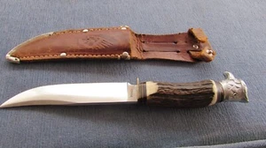 SUPER NICE VINTAGE GUTMANN CUTLERY GERMANY #489 STAG HUNTING KNIFE W/EAGLE HEAD - Picture 1 of 13