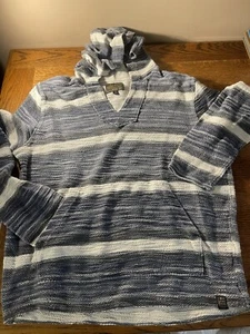 Men's Lucky Brand Blue/white Striped Baja woven pullover hoodie, M - Picture 1 of 10