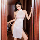 Womens Sheer Qipao Dress Sexy Lingeries Sleepwear Nightwear Stretchy High Slit