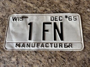 Vintage 1965 Wisconsin Manufacturer License Plate American Motors Kenosha, WI - Picture 1 of 3