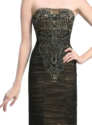 Sue Wong ~ Vestido de Fiesta Vaina Imperio Adornado Negro y Dorado 6 NUEVO $418 Foto 1 de 4