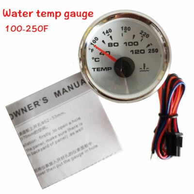 52MM Water Temp Gauge 287.4-22.4 ohms 100-250F 40-120C For Car Boat 7 Colors LED - Image 1 of 4