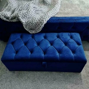 Luxury Ottoman Chesterfield Storage Blanket Toy Box Plush Velvet - Picture 1 of 11