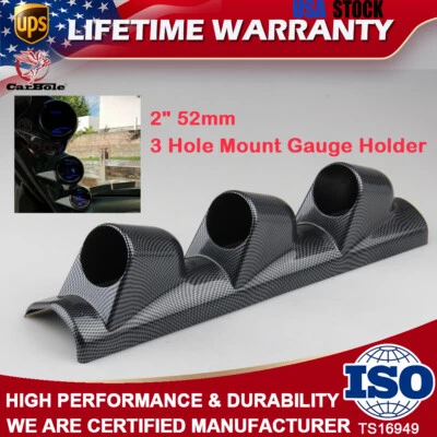 2''52mm Carbon Fiber Pillar 3-Hole A-Pillar Gauge Cluster Meter Mount Holder Pod - Image 1 of 4