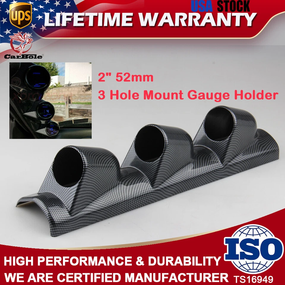 2''52mm Carbon Fiber Pillar 3-Hole A-Pillar Gauge Cluster Meter Mount Holder Pod - Image 1 of 4