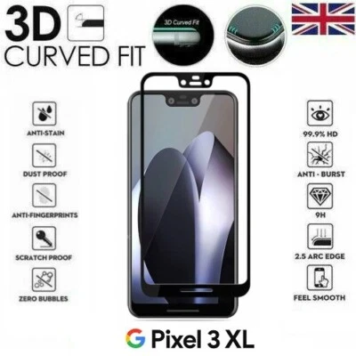 Cubierta protectora de pantalla 9H de vidrio templado 3D de cobertura completa para Google Pixel 3 XL Foto 1 de 2