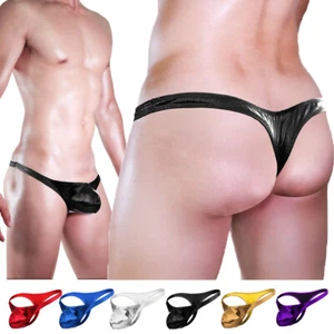 Sexy Men Faux Leather G-string Thong Briefs Pouch T-back Underwear Underpants US - Picture 1 of 25