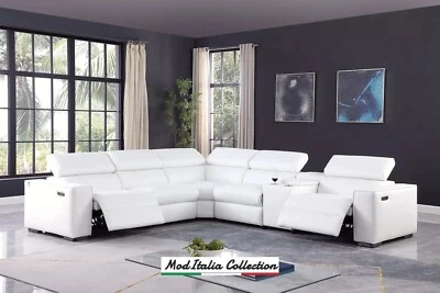 RECLINABLE ELÉCTRICO SECCIONAL DE CUERO ITALIANO GENUINO 136" blanco sala contemporánea Foto 1 de 4
