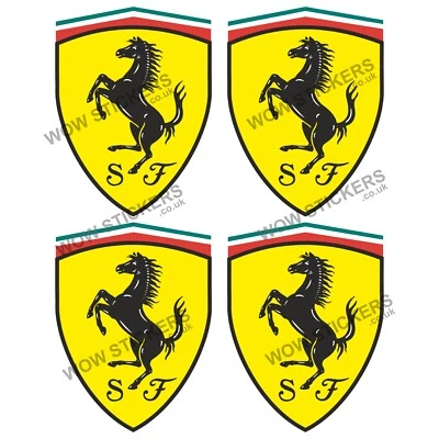 WOW Car sticker x4 Ferrari Shield 75x56mm decals Car Truck bumper window panel metal