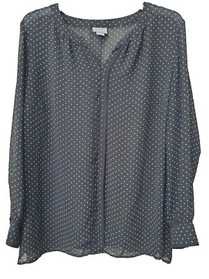Liz Claiborne Signature Woman Black Polka Dot Long Sleeve Sheer Blouse Size 3X - Image 1 of 4