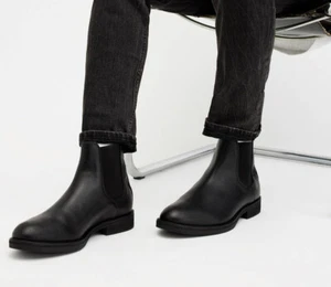 New! AllSaints Black Creed Leather Chelsea  Distressed Boots 44 EU 11 US DD339A - Picture 1 of 7