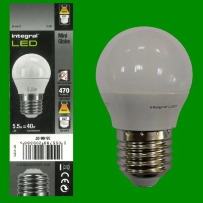 5.5W (=40W) Integral LED Golf G45 Round 2700K Warm White Light Bulb, ES E27 Lamp - Image 1 of 3