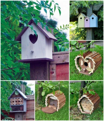 Outdoor Wooden Bird House Squirrel Feeder Insect & Bee Hotel Wildlife Nesting - Image 1 of 4
