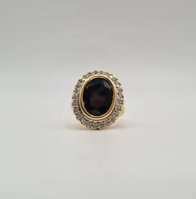Bague or jaune 18 carats sertie d’un saphir et diamants anciens - Photo 1/4