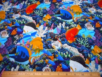 Quilt Fabric Short Yard Colorful Tropical Fish Coral Ocean Premium Cotton Vtg - Image 1 of 3
