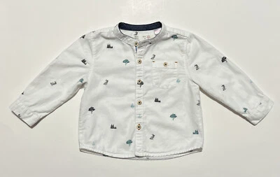 ZARA BABY Size 6/9M White Button Shirt Trees Bunny Pocket Boys - Image 1 of 4