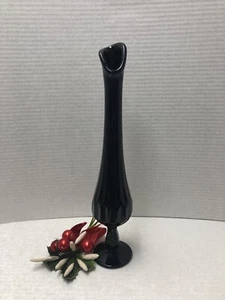 HTF Vintage Black Fenton Swung Vase 12” Thumbprint MCM 1960’s with Label - Picture 1 of 10