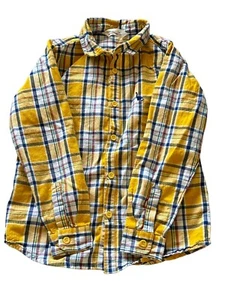 Beebay Plaid Flannel Yellow/ Blue Long Sleeve Boys Size 7 Collared Button Up - Picture 1 of 8
