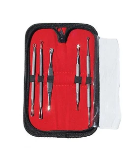 5 Piece Stainless Steel Comedone Blackhead Blemish Remover Kit w/ Case and Scrub - Picture 1 of 7